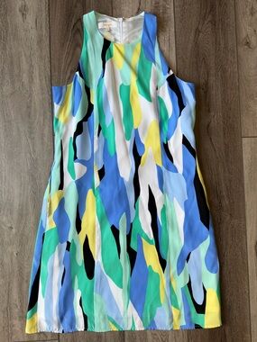 Britt Ryan-Multicolor 100% Silk Abstract Print Sleeveless Mini Dress- Vacation!